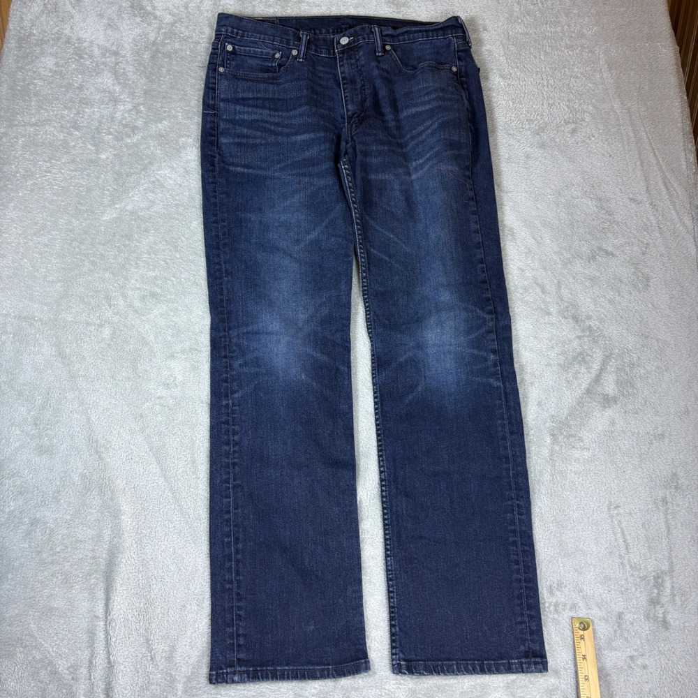 Levi's Jeans Mens 36x34 (Fits 36x33) 514 Straight Blue Whiskered Faded Stretch
